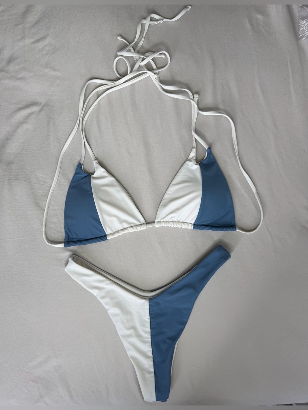 SHEIN Blue & White Colorblock Triangle Bikini Set